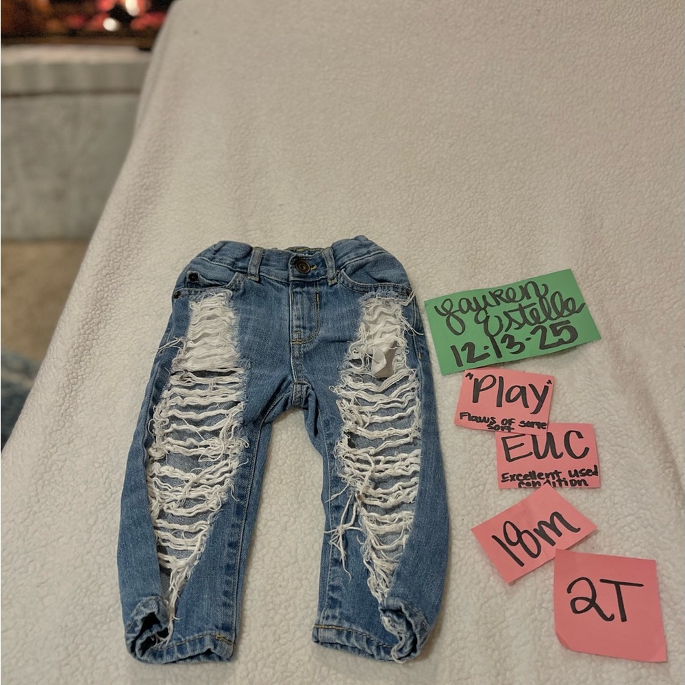 Stylish trendy toddler baby girl custom handmade Distressed Kids Jeans EUC 18m